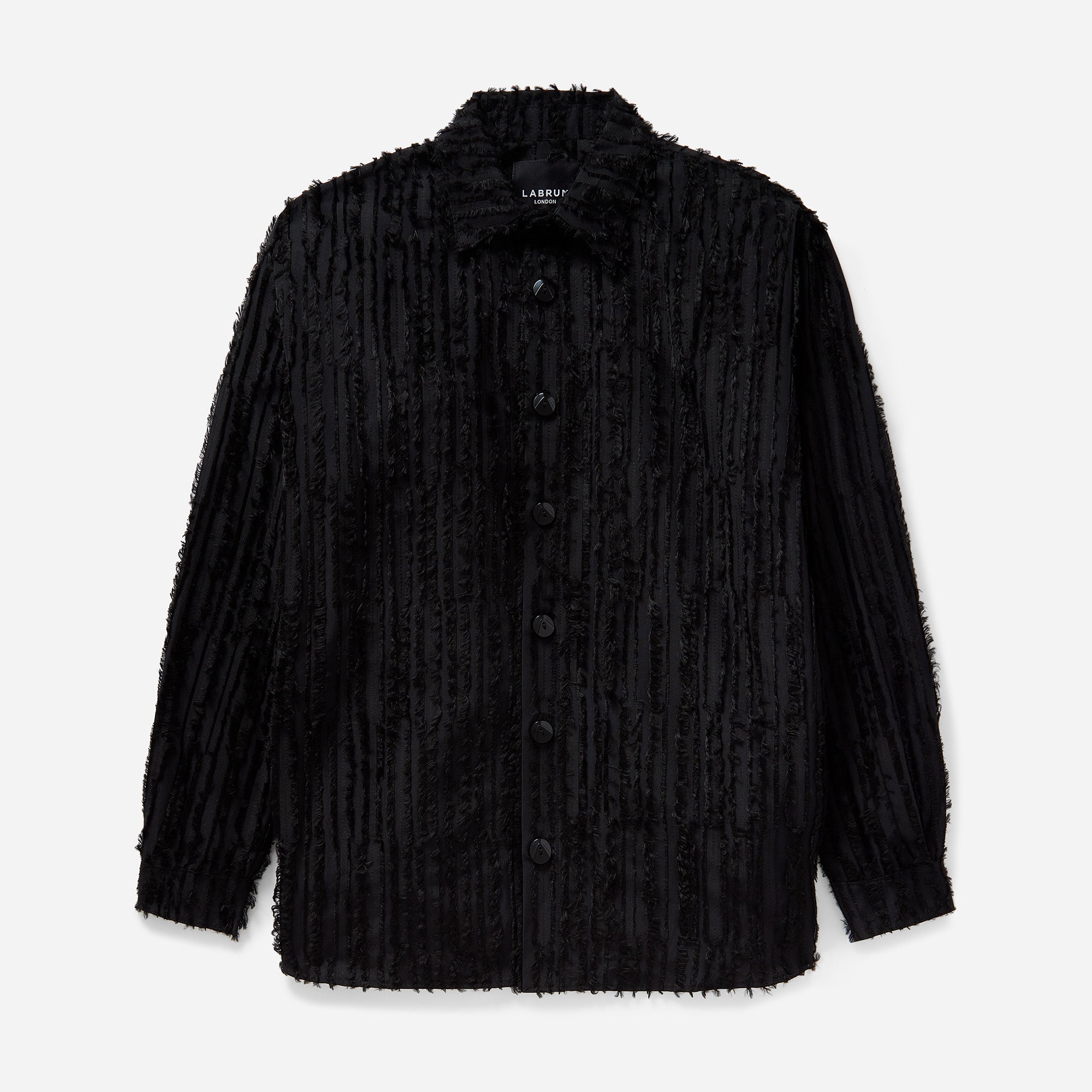 Black Frayed Striped Shirt