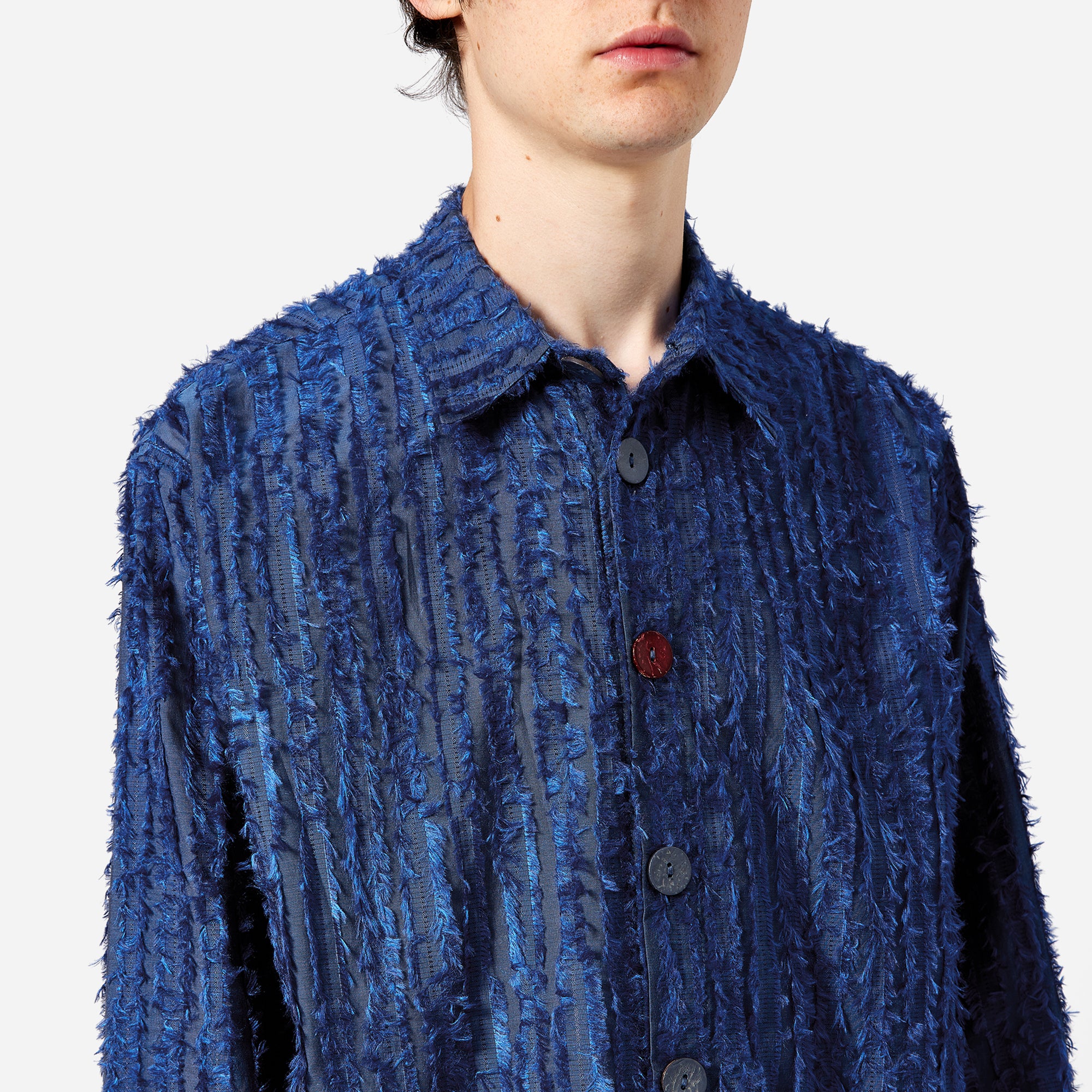 Blue Frayed Striped Shirt