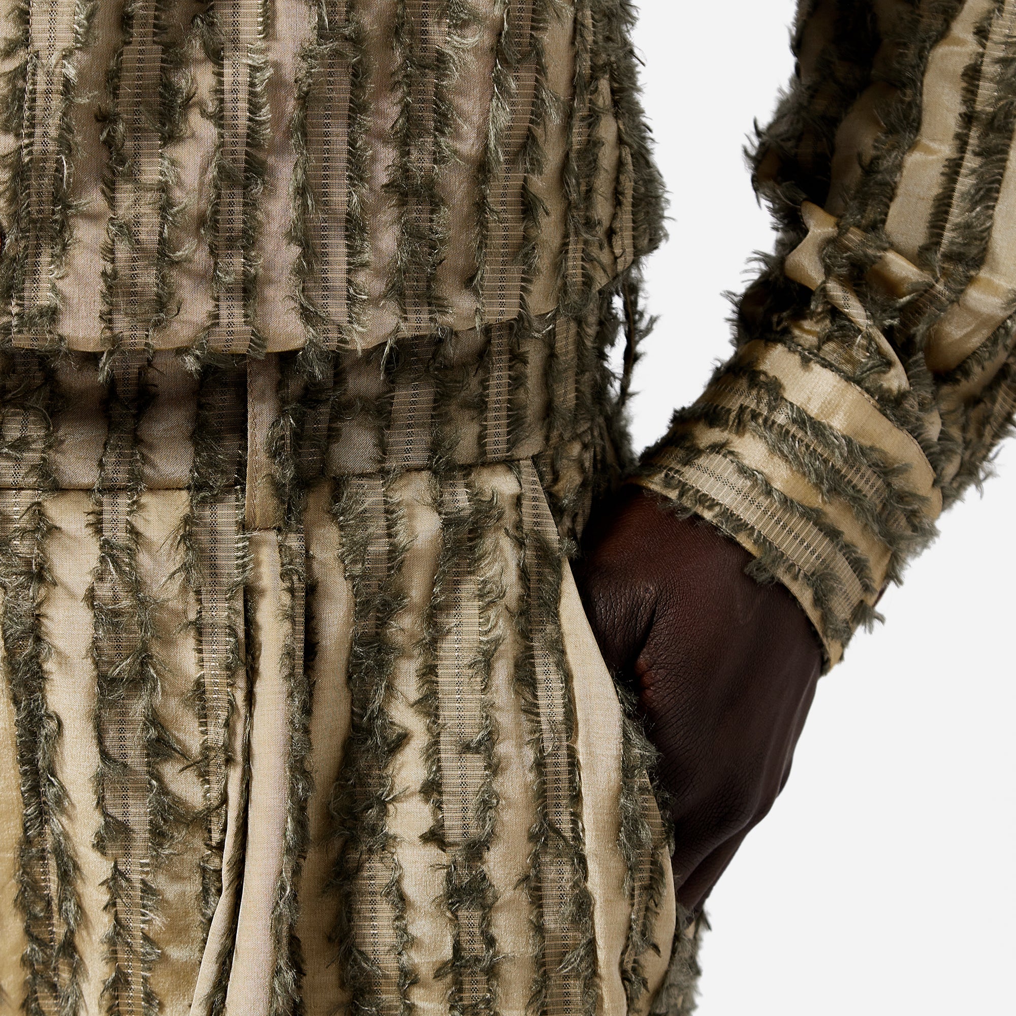 Olive Frayed Striped Tailored Shorts