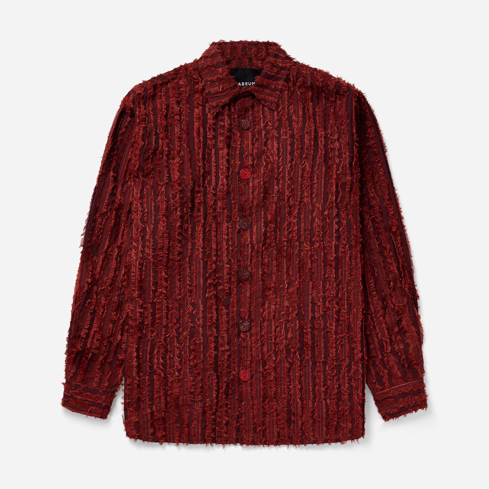 Burgundy Frayed Striped Shirt