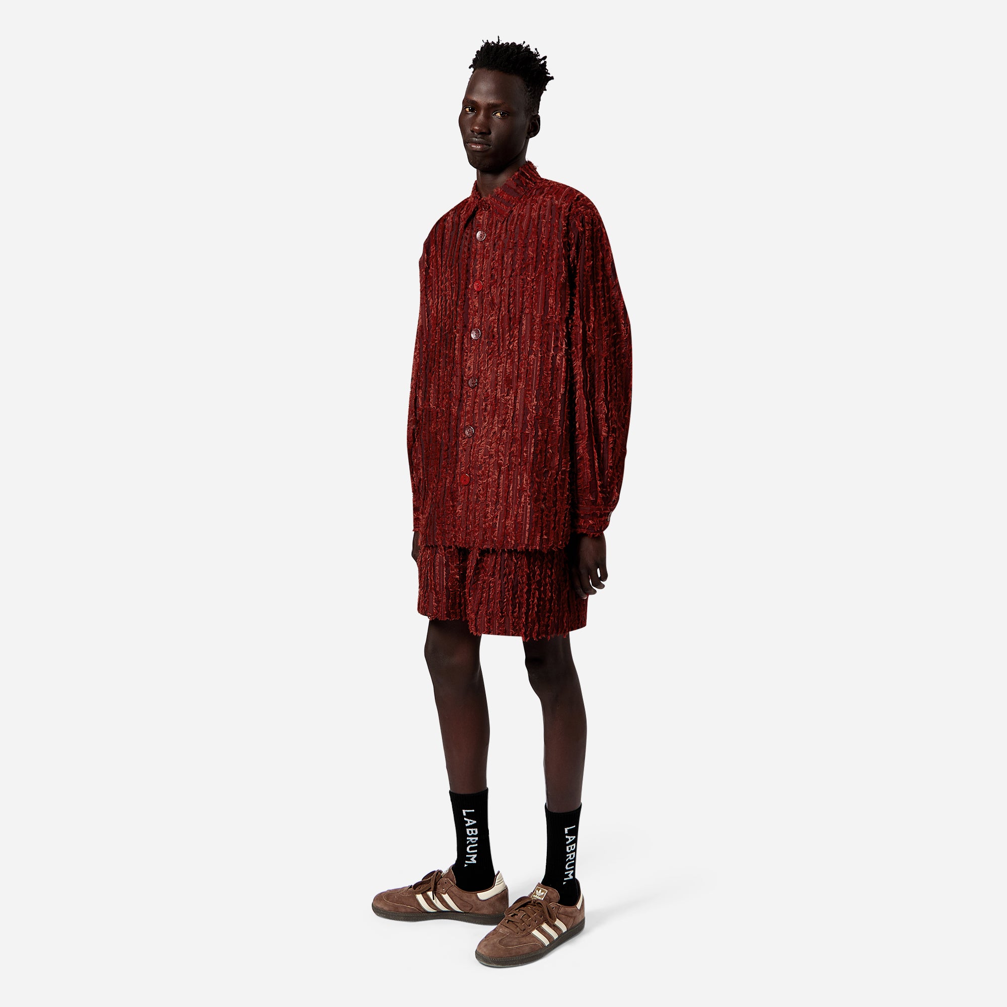 Burgundy Frayed Striped Shirt