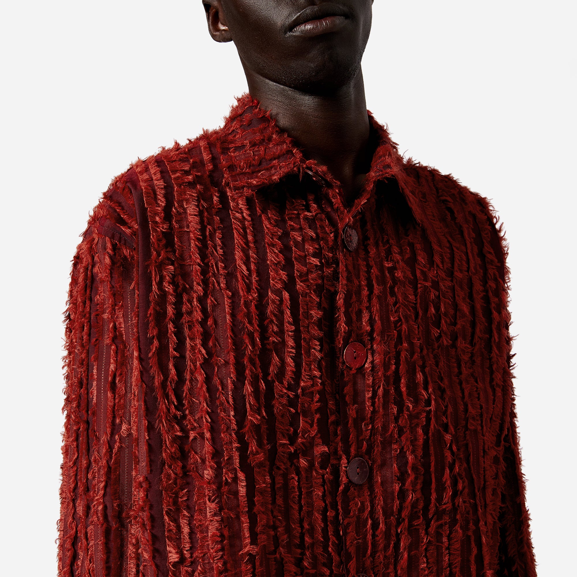 Burgundy Frayed Striped Shirt