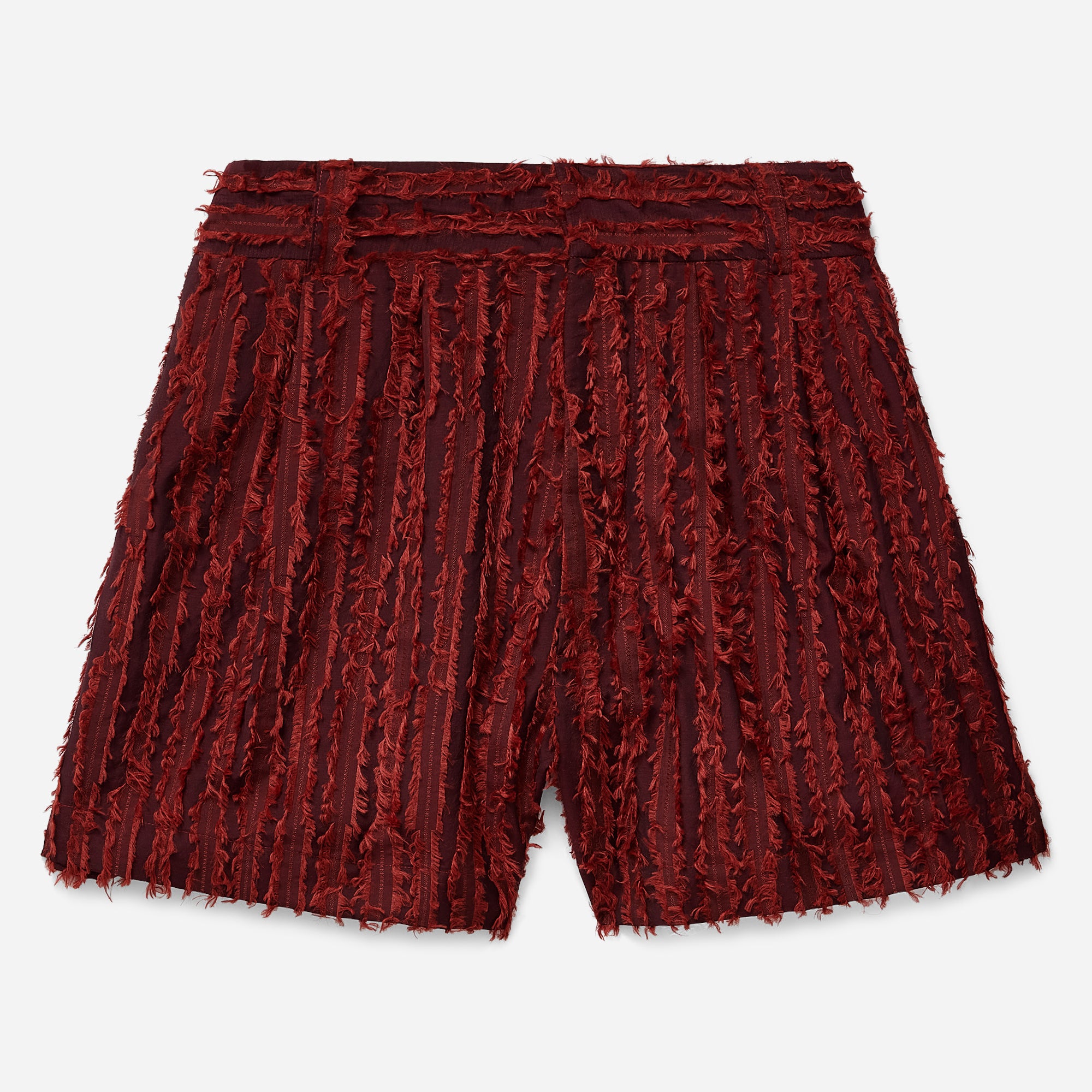 Burgundy Frayed Striped Tailored Shorts