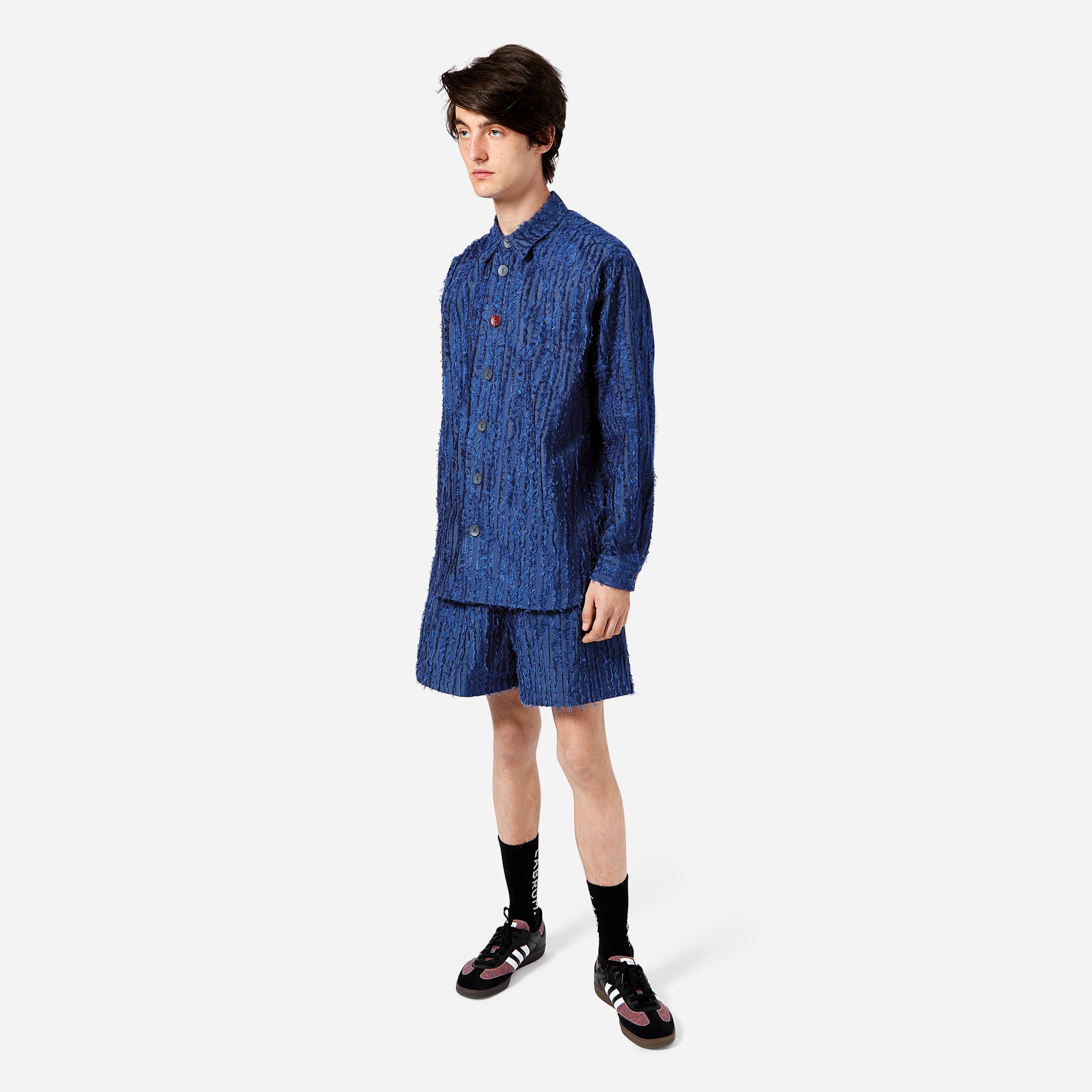 Blue Frayed Striped Shirt