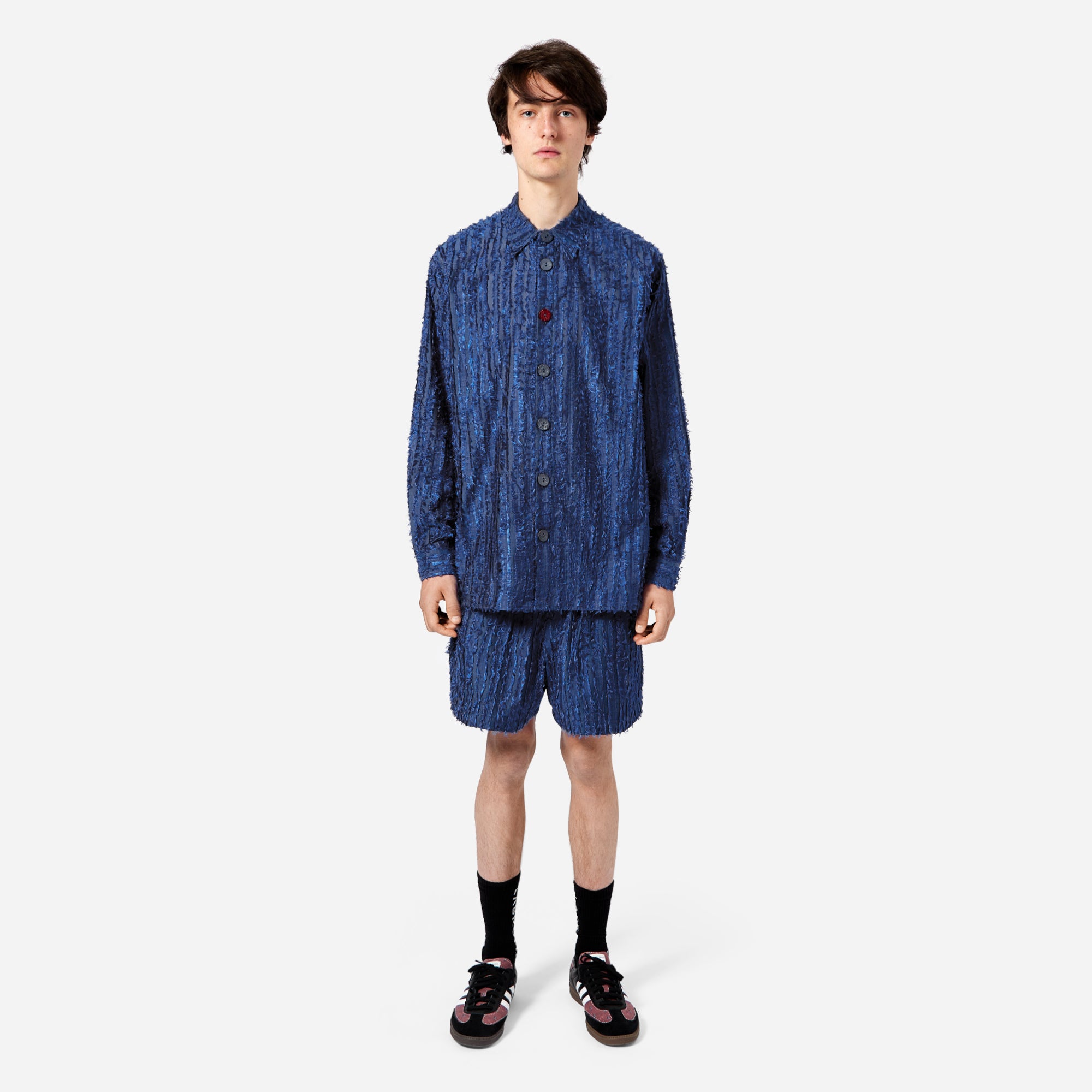 Blue Frayed Striped Shirt