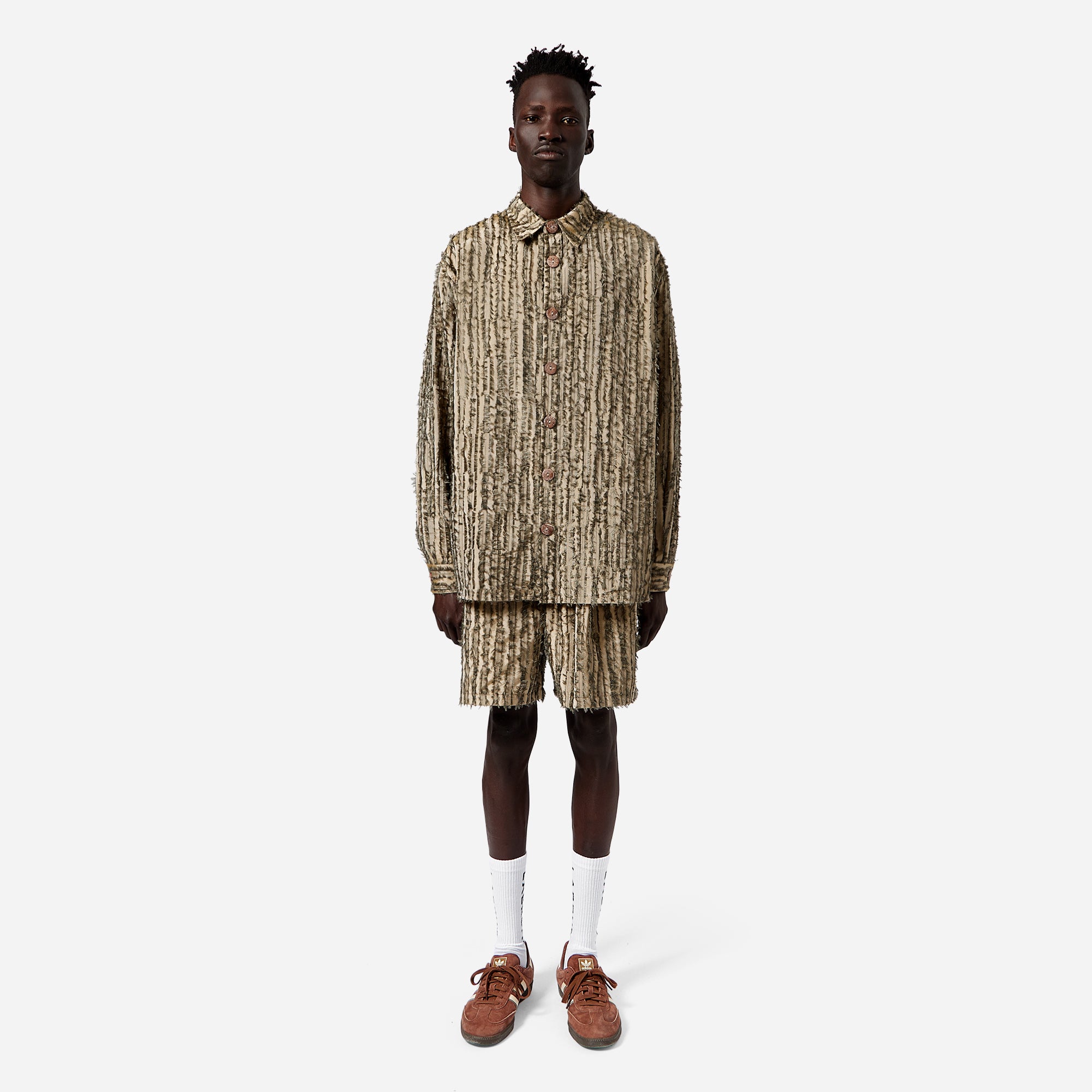 Olive Frayed Striped Shirt