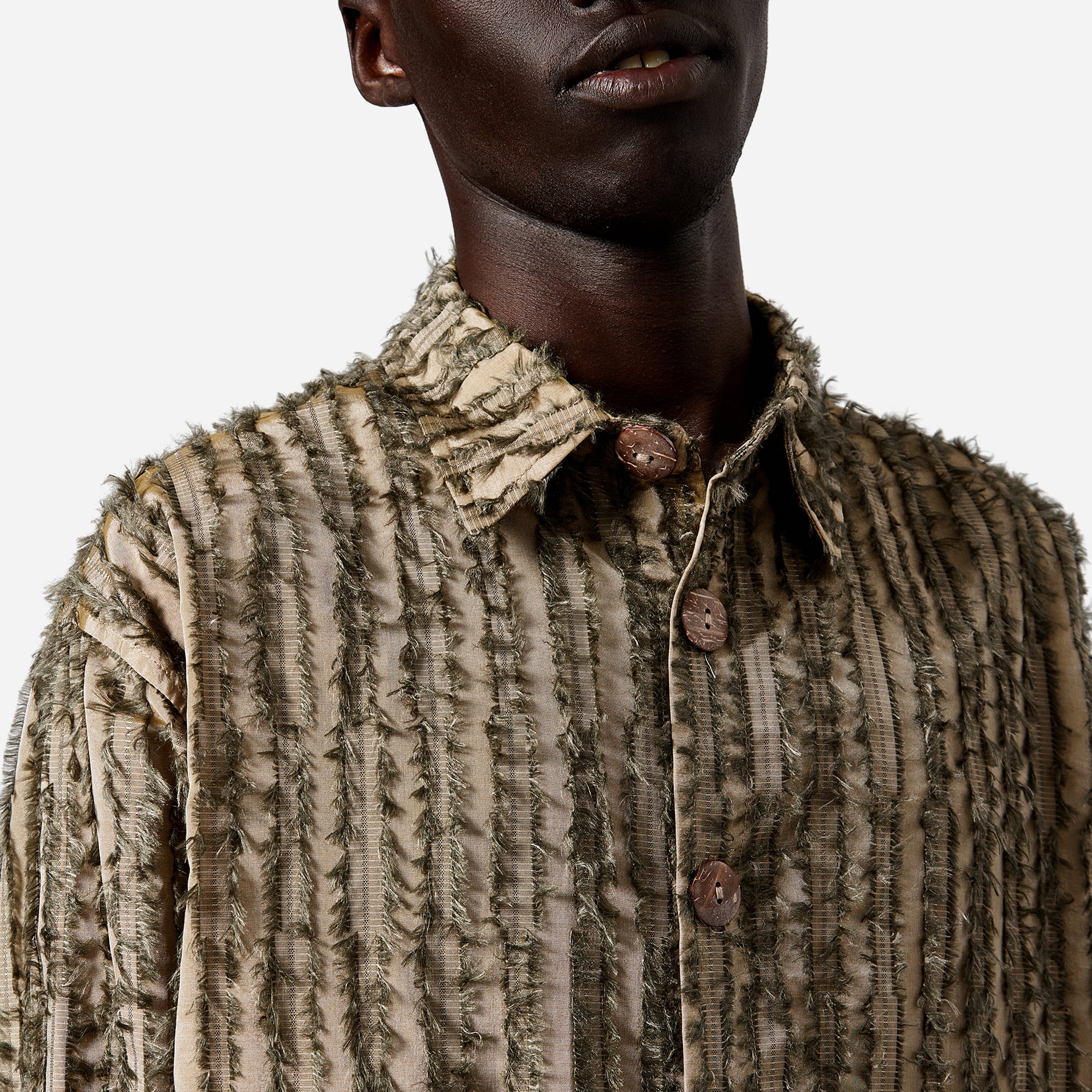 Olive Frayed Striped Shirt