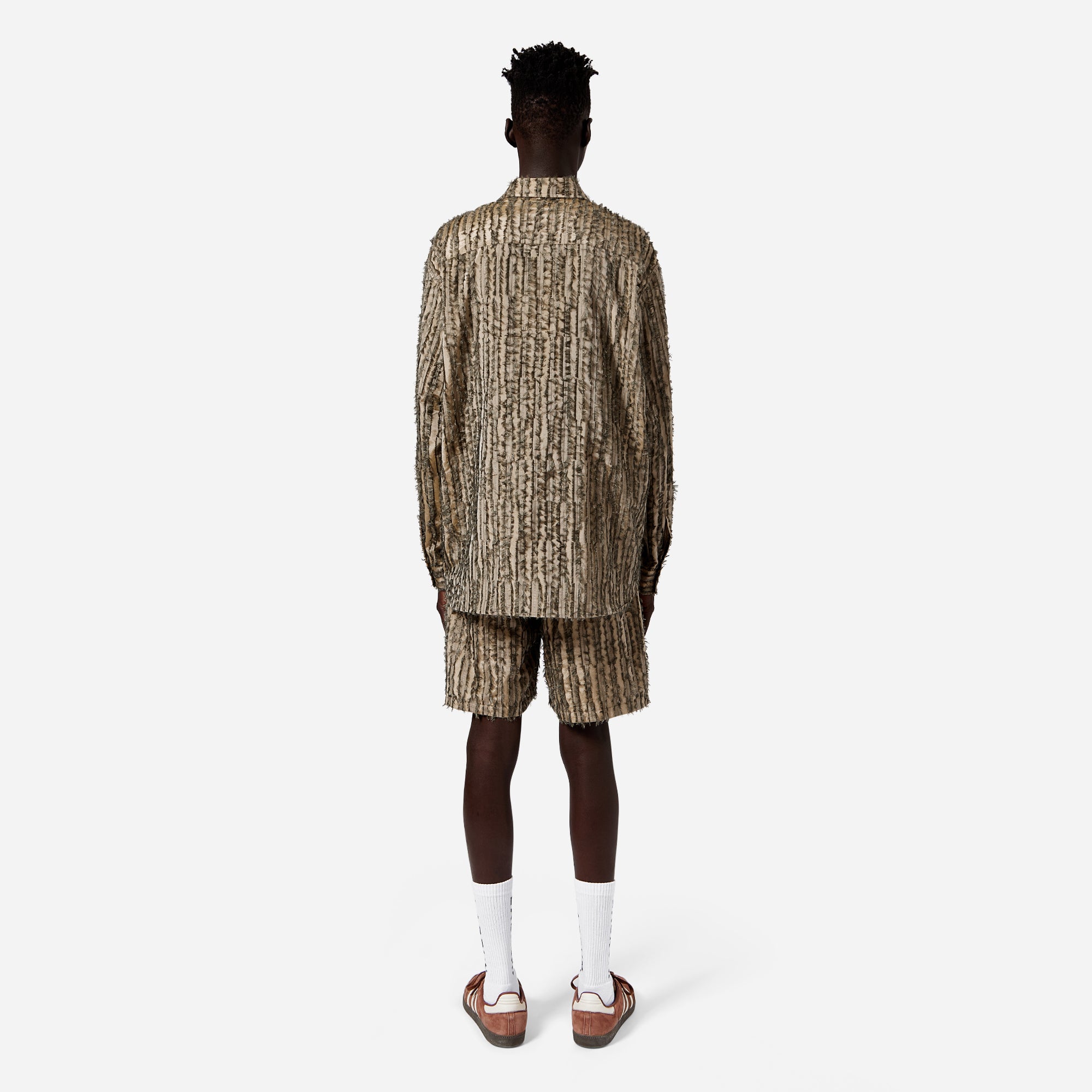 Olive Frayed Striped Shirt