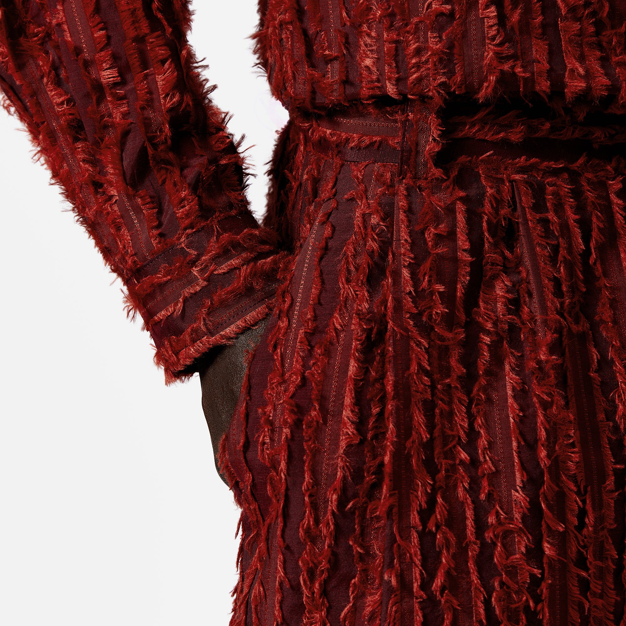Burgundy Frayed Striped Tailored Shorts