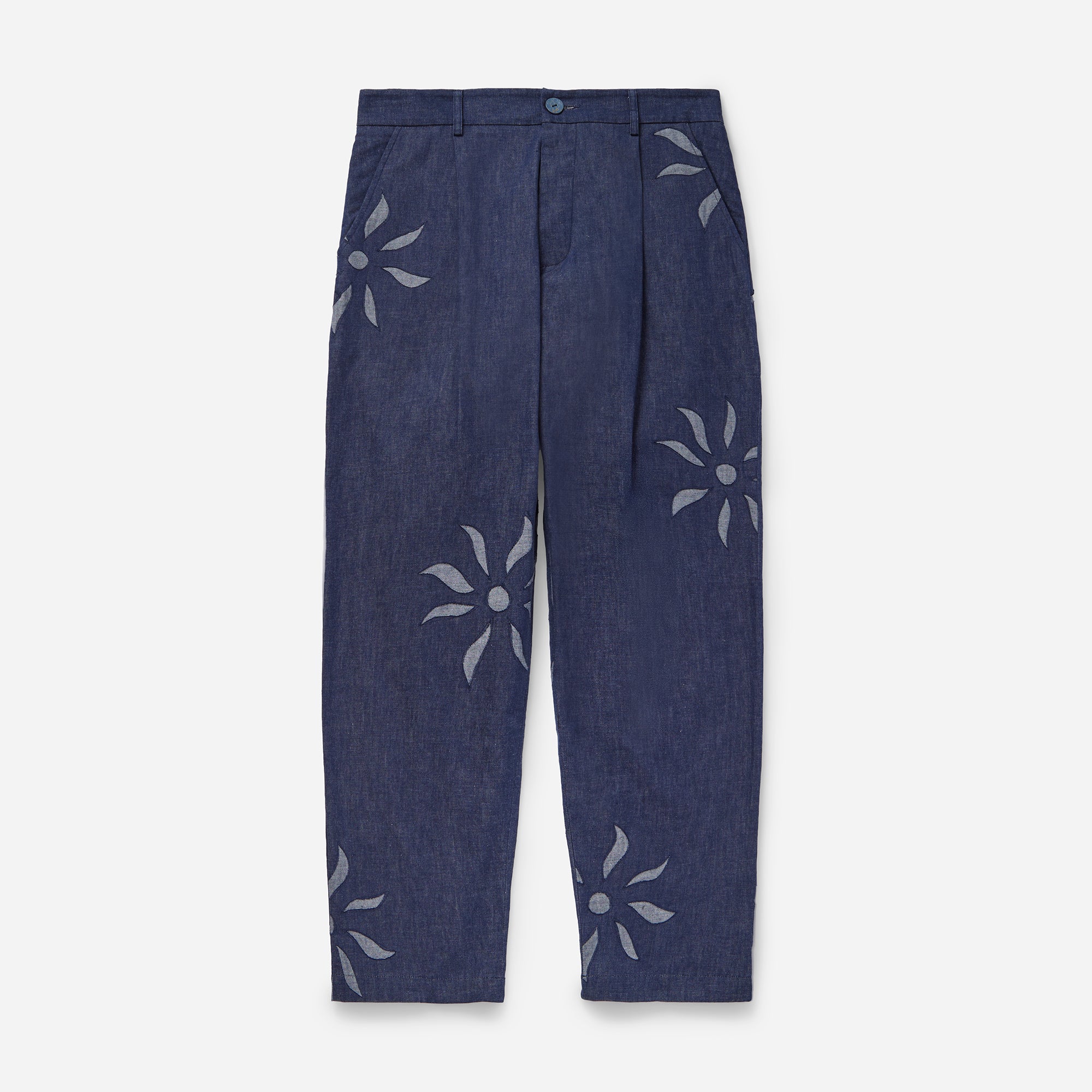 Navy Denim Olokun Flower Trousers