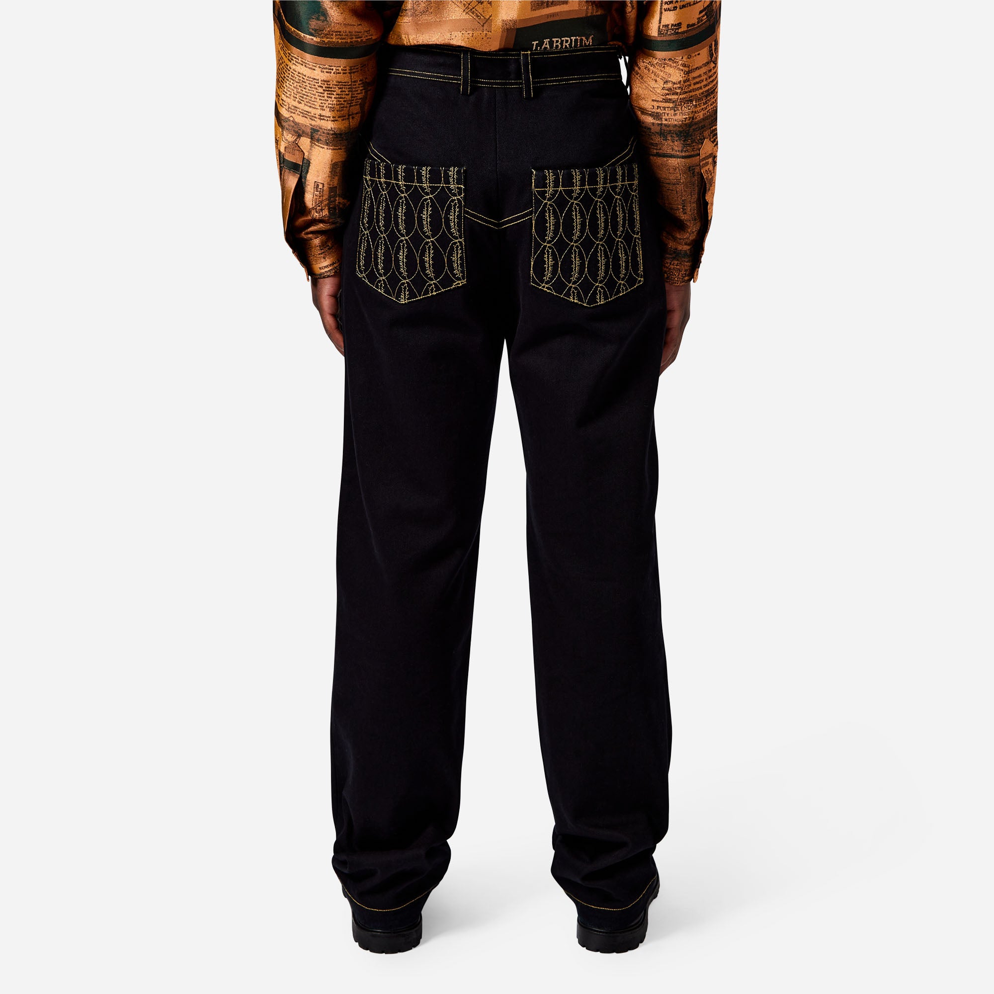 Black Monogram Embroidered Denim Jeans